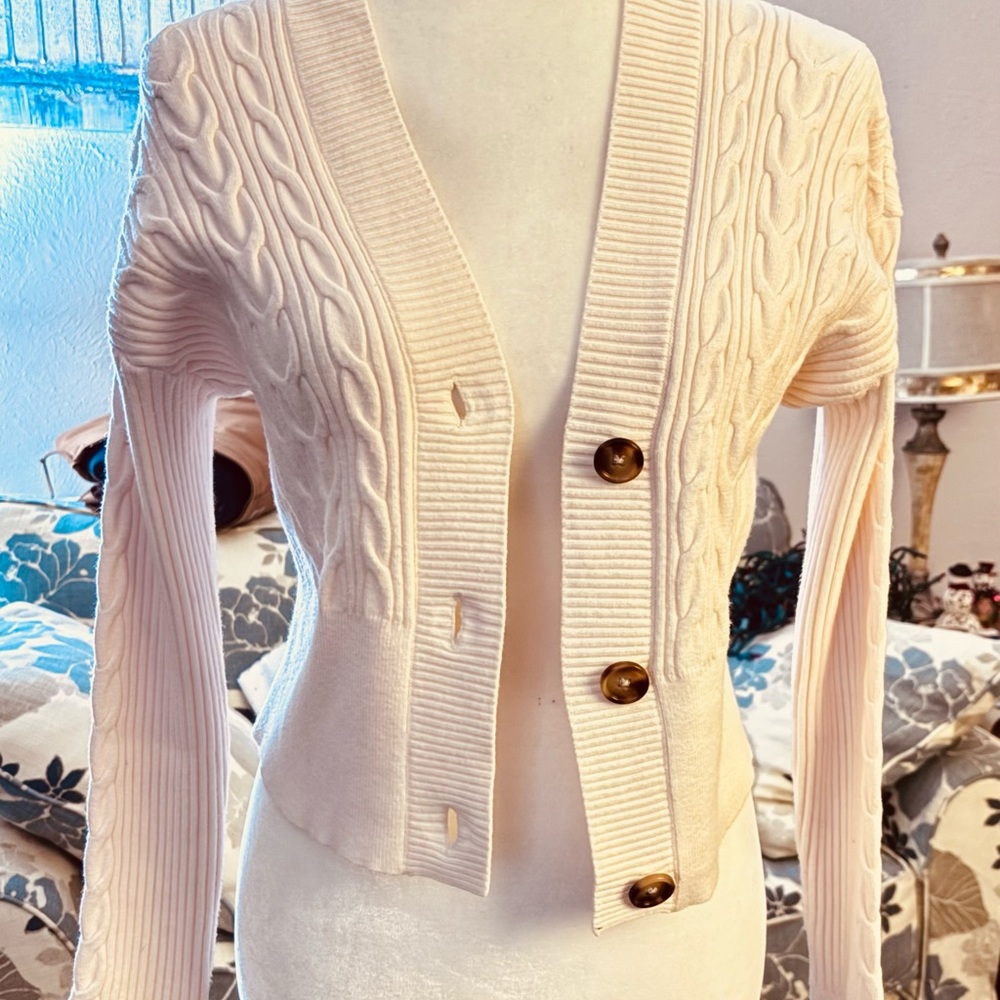Women's Pink Cream Cable Knit Cardigan